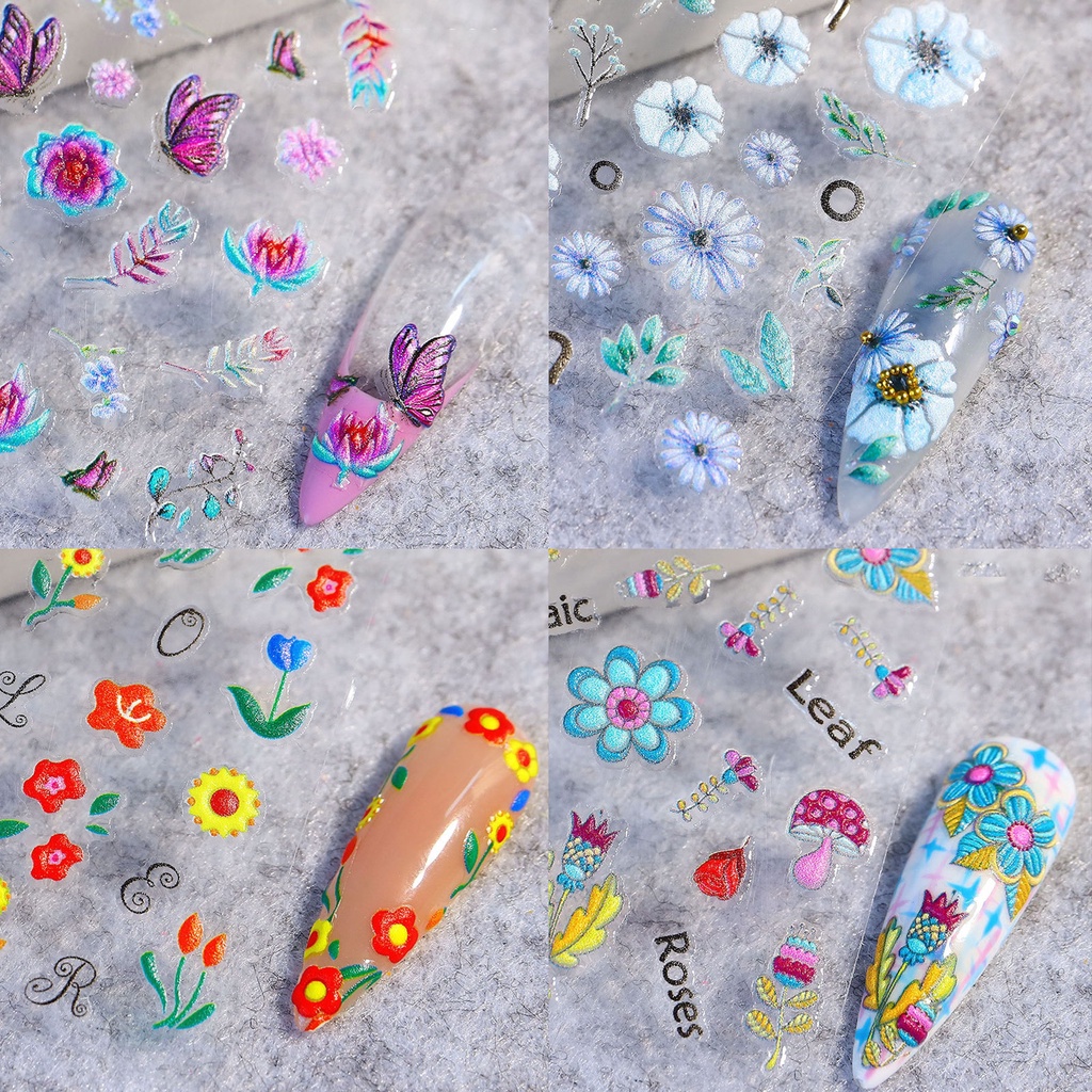 Miếng Dán Trang Trí Móng Tay Tự Dính Dập Nổi Họa Tiết 5D DIY