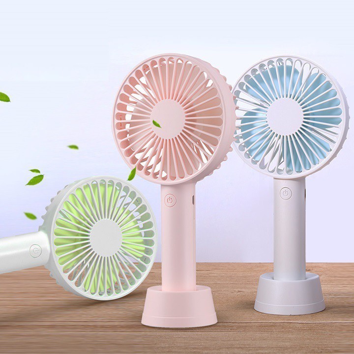 Quạt Mini Cầm Tay Du Lịch Siêu Mát Tặng Pin Sạc Cực Lâu Có Đế Để Bàn