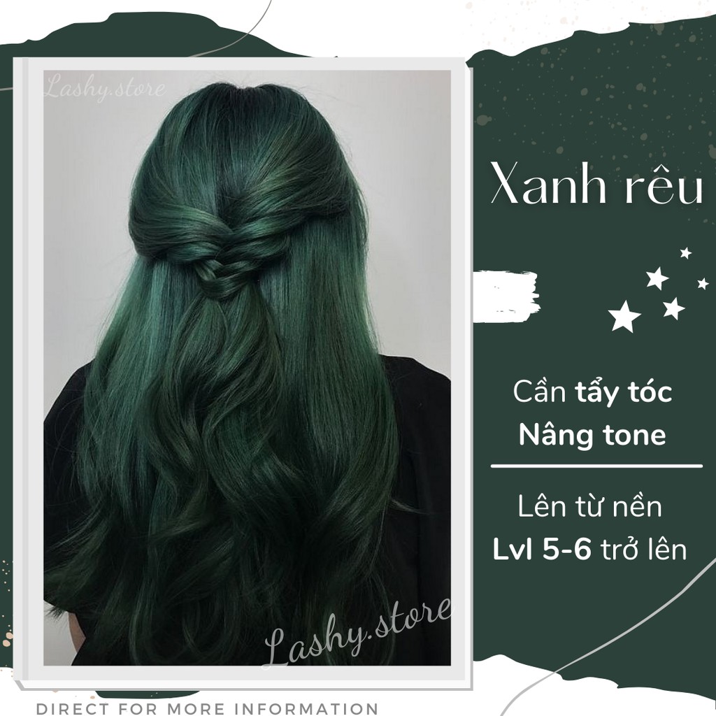 Thuốc nhuộm tóc màu XANH RÊU - Tặng kèm oxy trợ nhuộm, găng tay, mũ nilon