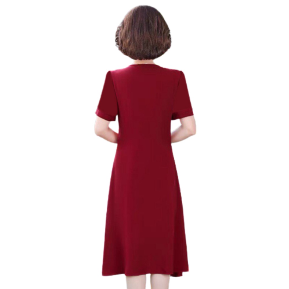 Đầm trung niên dự tiệc u50 sang trọng Thiên Tú kiểu cổ tròn tay ngắn chất voan lụa mát mẻ dài đến cổ chân