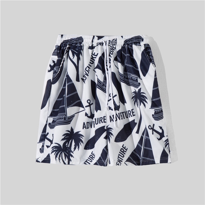 Bộ áo sơ mi ngắn tay in hoa + quần short đi biển thời trang thích hợp cho các cặp đôi