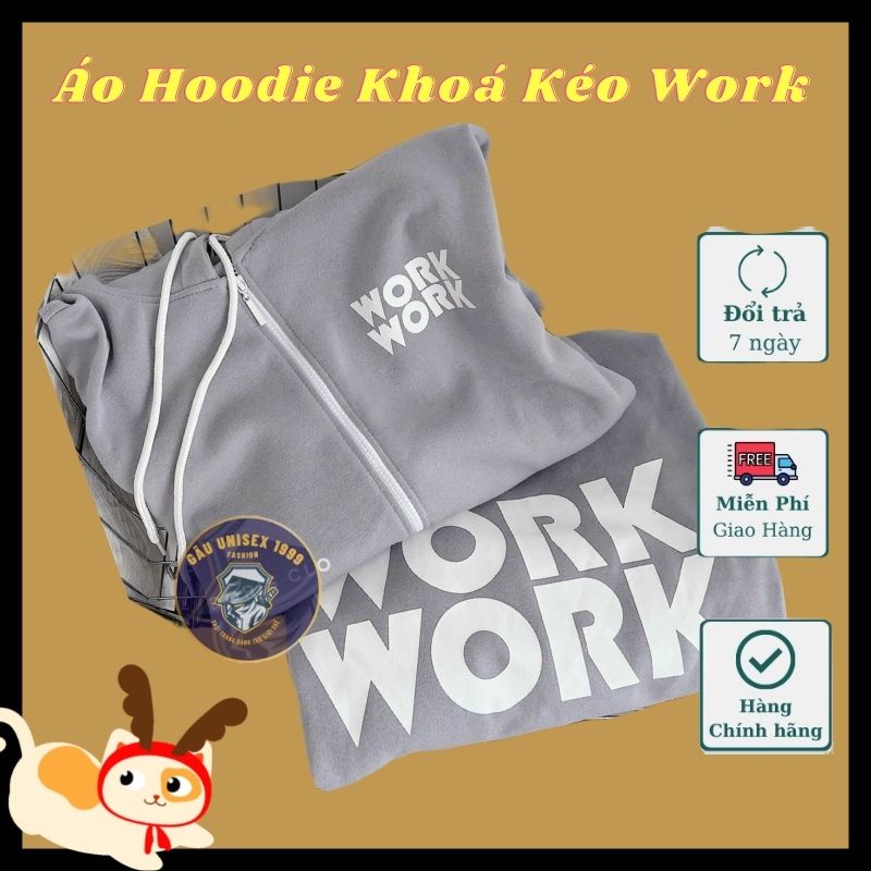 Áo Khoác Khoá Kéo Hoodie In Logo WORK - Áo hoodie Mùa Đông