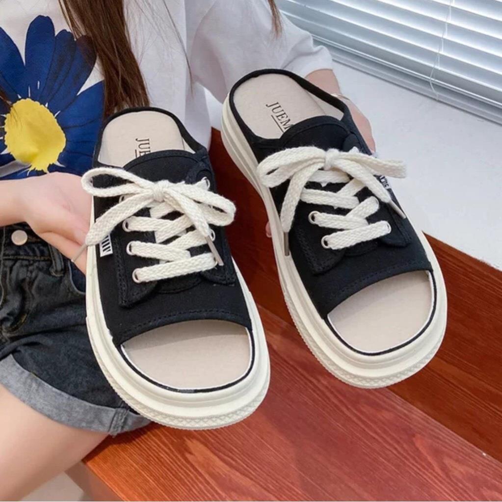 Giày sục thể thao hở mũi phong cách Hàn Quốc- 2 màu kẻ caro và đen - SUCTT05