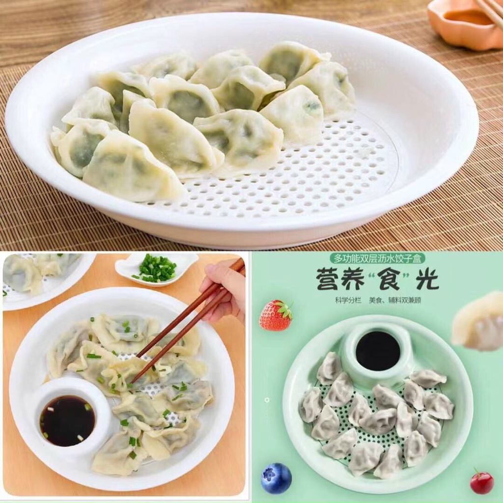 Đĩa đựng nước chấm gia vị 2 ngăn 2 tầng lúa mạch