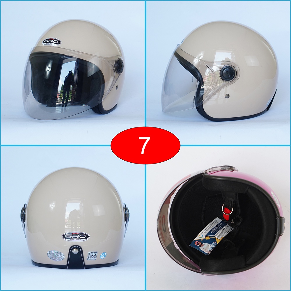 Mũ bảo hiểm GRO 818KN , kiểu dáng trẻ trung, hai mẫu kính an toàn với vòng đầu 56 – 58 cm.