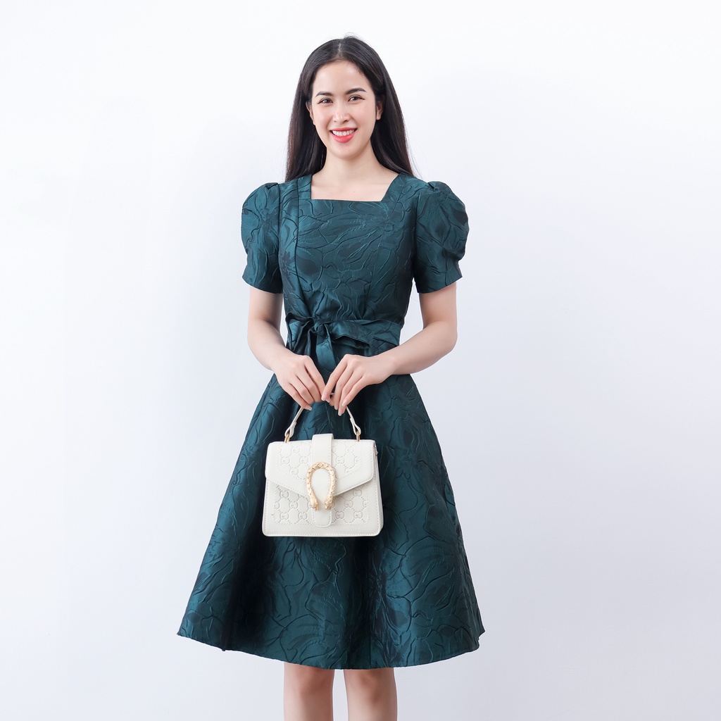 Đầm Gấm Dự Tiệc Sang Trọng Bigsize AMYRA,Thiết Kế Dáng Xòe Tay Phồng Cổ Vuông Cao Cấp Phù Hợp Đi Tiệc Sang Chảnh Da162