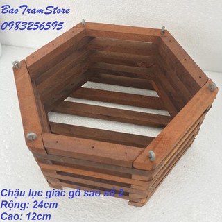 Chậu lục giác gỗ Sao chuyên dùng trồng phong lan số 2 rộng 23cm cao 11cm