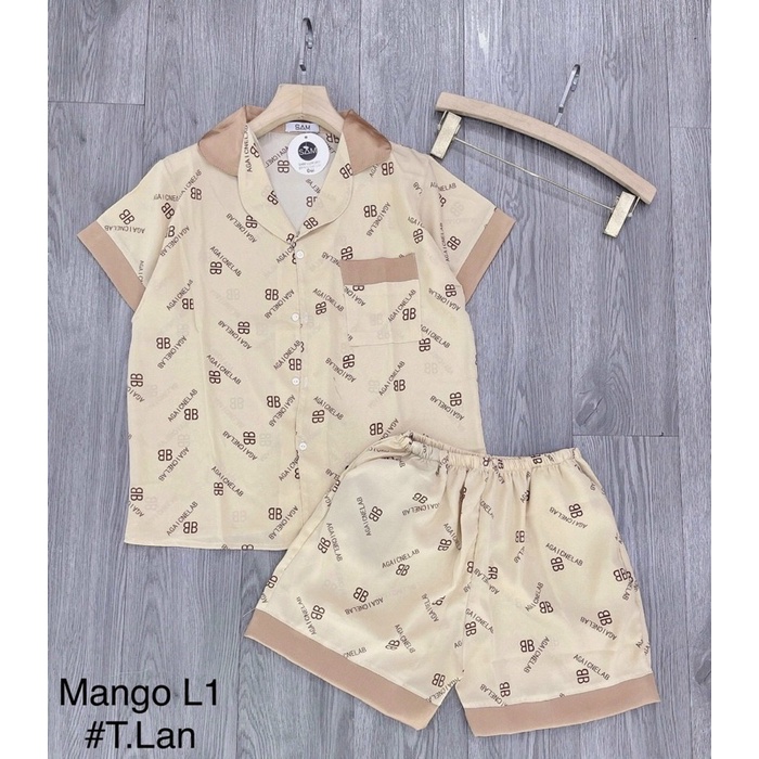 Bộ pijama lụa quần đùi áo cộc chất mát lụa latin hành thiết kế