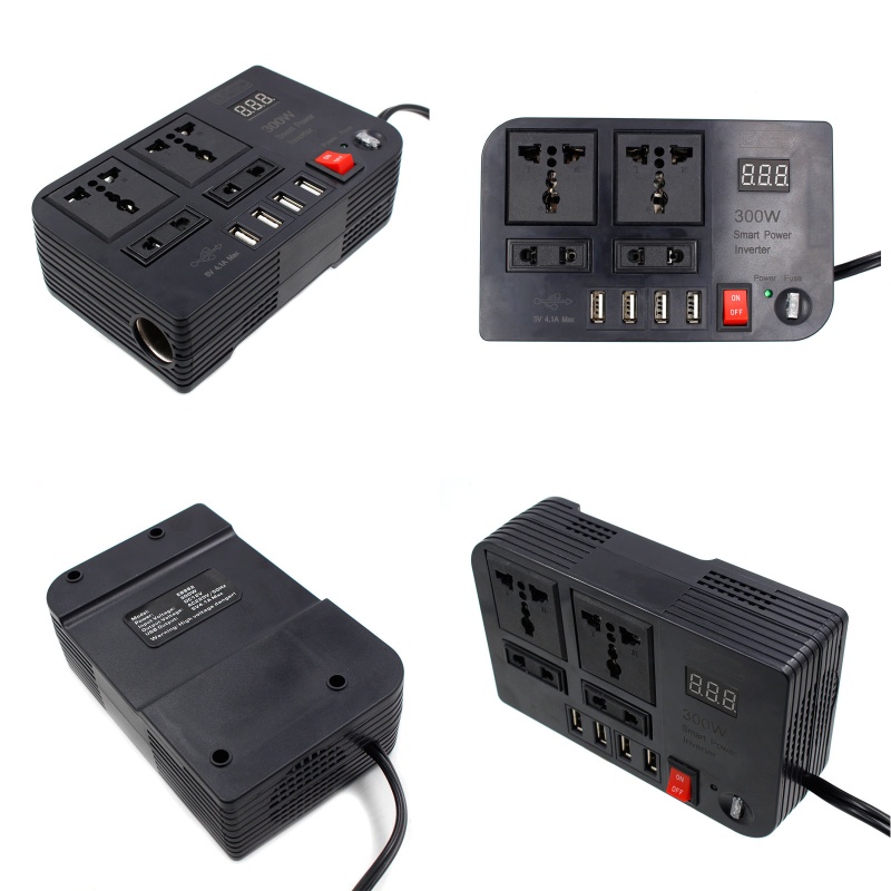 Bộ Chuyển Đổi Nguồn Điện 12V Sang 110V 300W Với 4 Cổng Sạc USB Cho Xe Hơi