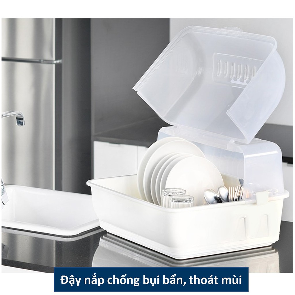 Kệ chén bát đa năng nhựa JCJ DoubleLock có nắp đậy kín, khay hứng nước.Mẫu-2408