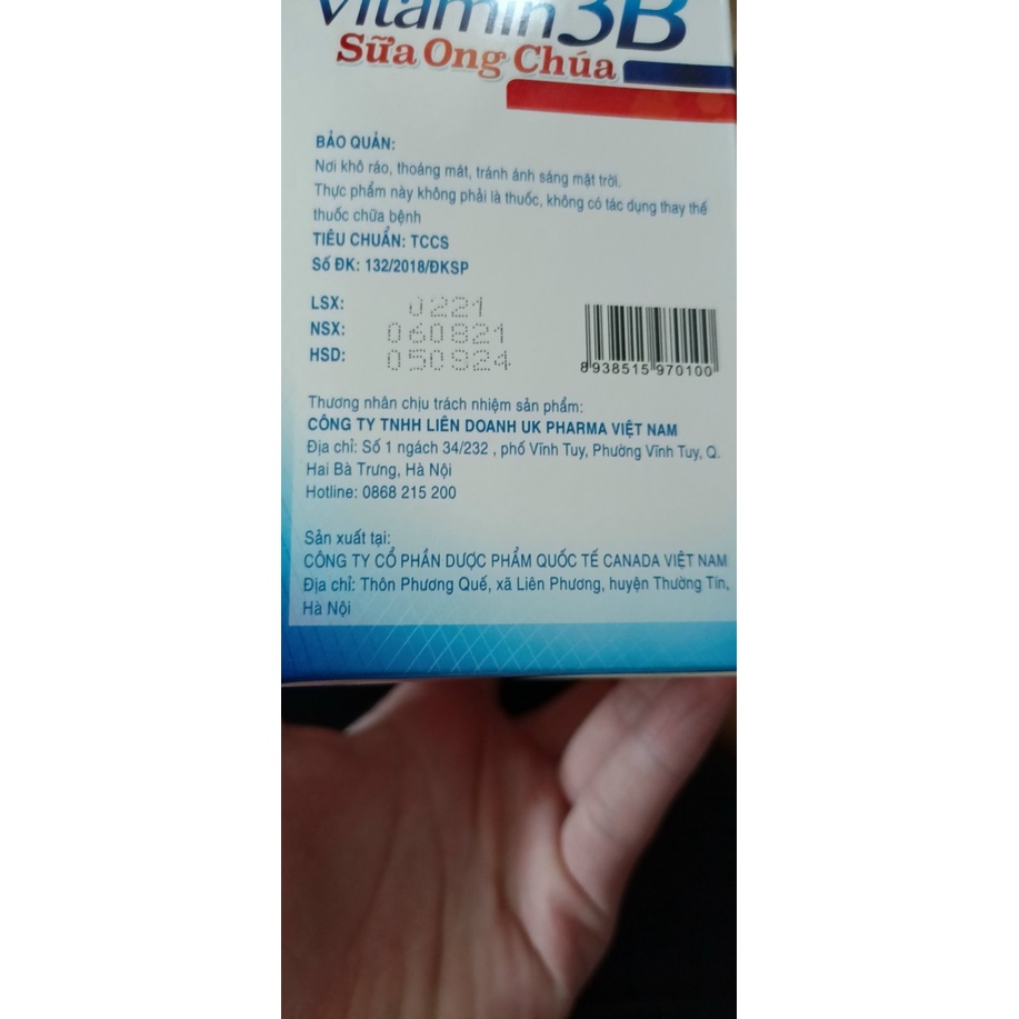 Vitamin 3B Sữa Ong Chúa 100 viên phục hồi sức khỏe, giúp ăn ngon hơn bổ sung vitamin B1, B12, B6