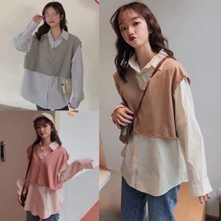 [ SIÊU XINH ]Sét áo sơ mi thụng màu+gile D&N