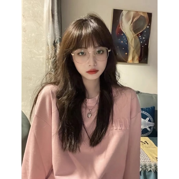 Áo Sweater Nỉ Cổ Tròn Form Rộng Màu Hồng Phong Cách Hàn Quốc