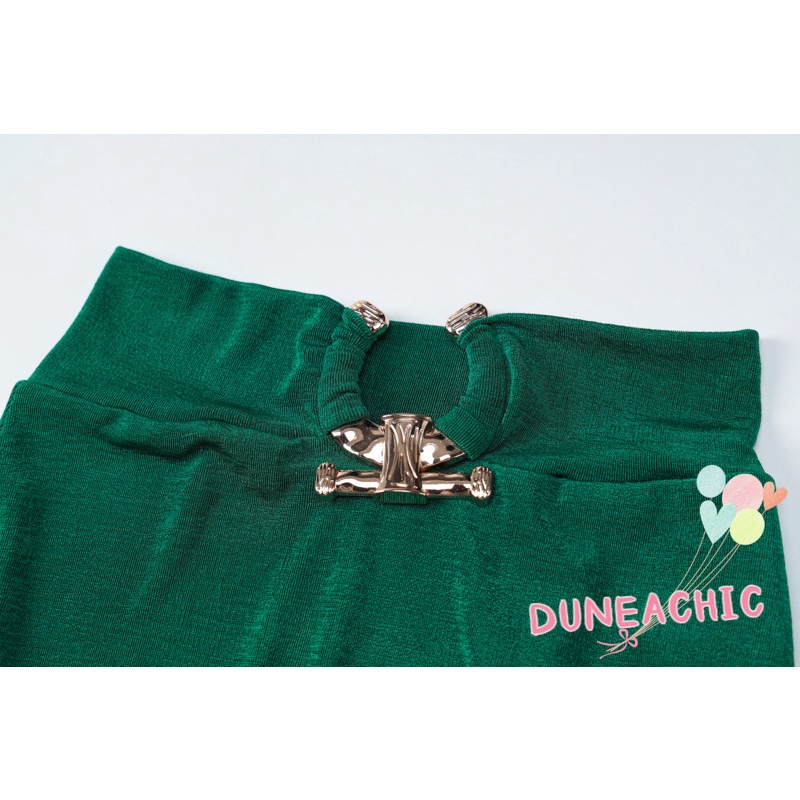 DUNEA Set áo croptop cổ vuông dài tay + chân váy xẻ tà phong cách quyến rũ cho nữ