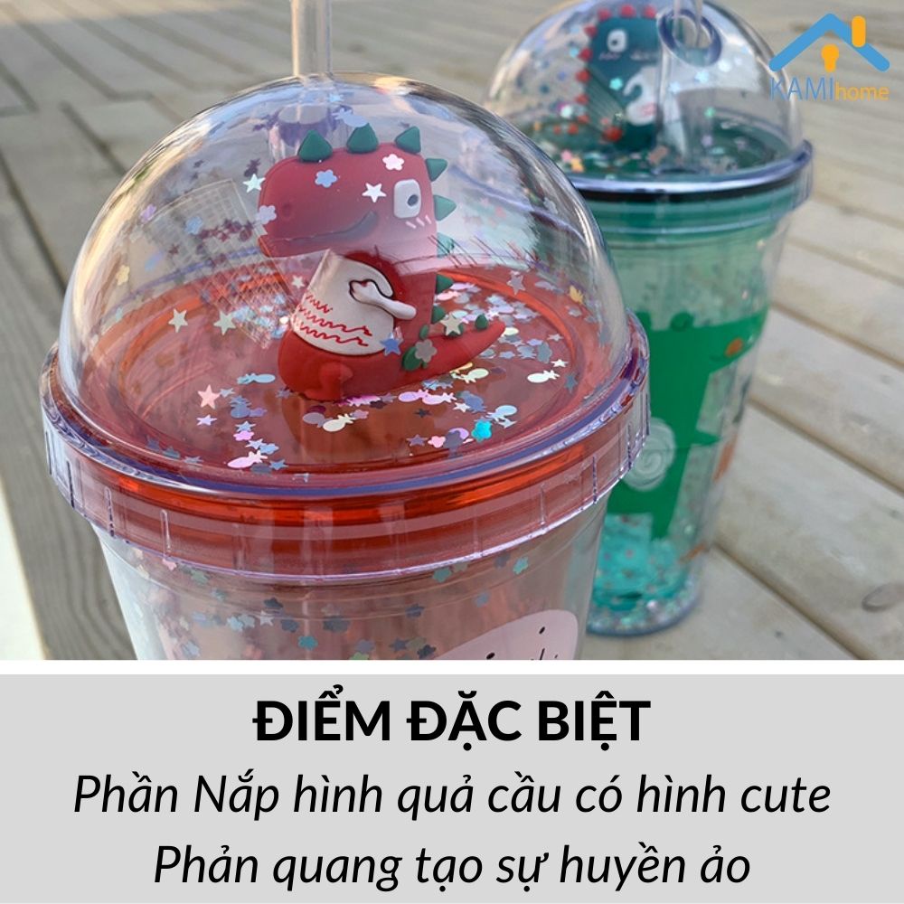 Ly nước đèn ngủ phản quang nắp có ngôi sao kim tuyến Nhựa 2 lớp cách nhiệt nóng lạnh cỡ 400ml mã 22057