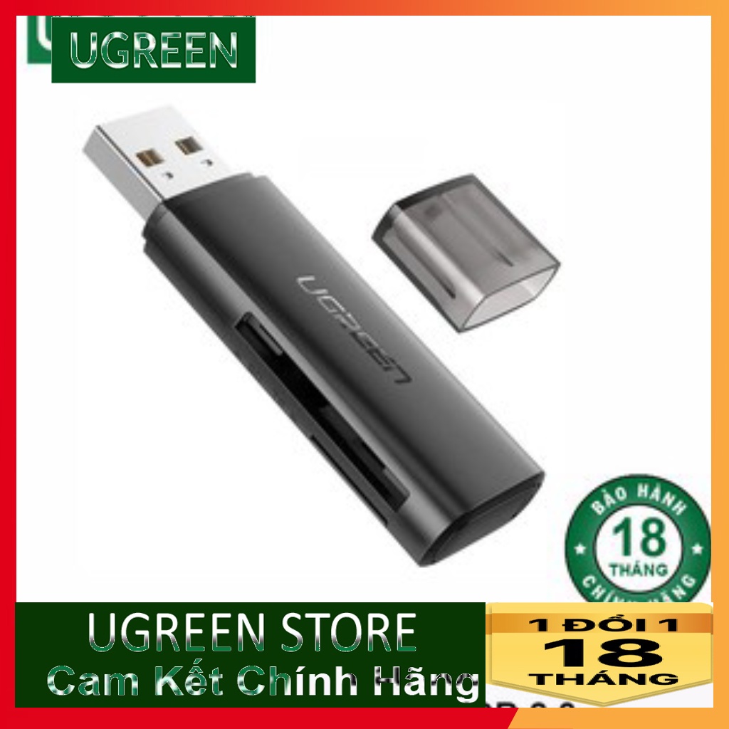 Đầu đọc thẻ SD/TF chuẩn USB 2.0 UGREEN CM264 60721 màu đen Chính hãng