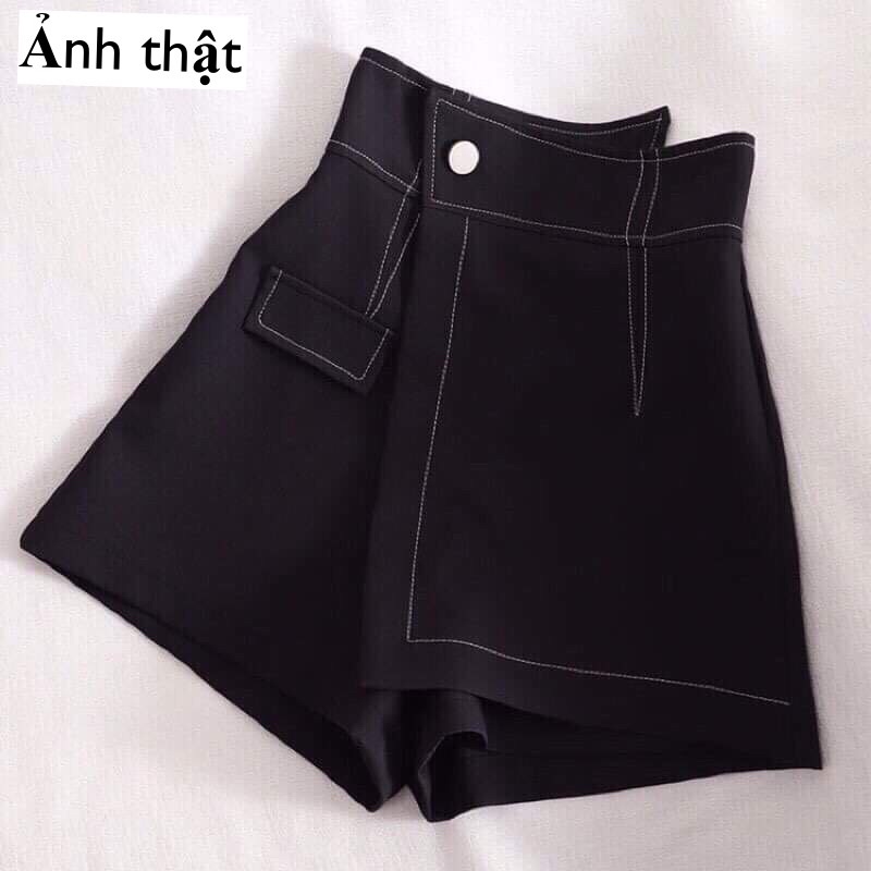 Chân váy viền chỉ cạp lệch ulzzang/ chân váy cạp cao trắng/đen