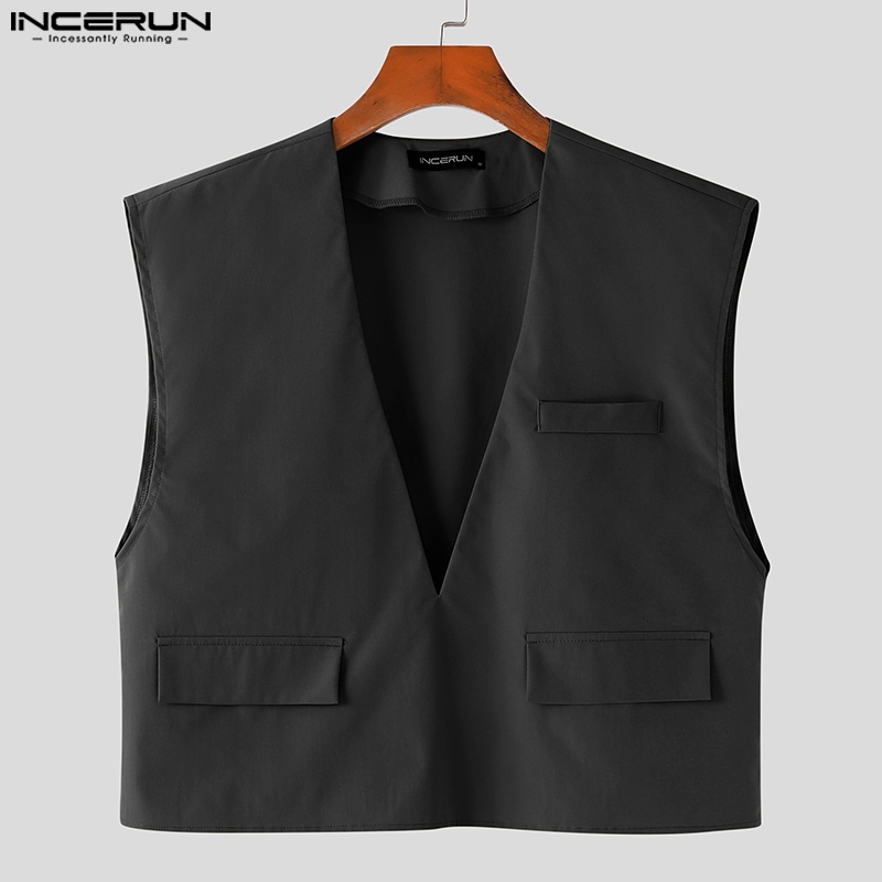 Áo ghi lê INCERUN cổ chữ v màu trơn phong cách hippy punk thời trang dự tiệc cho nam giới