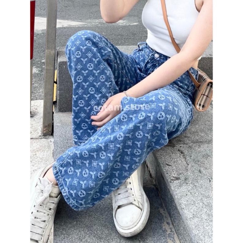 Quần Ống Rộng Lv Hot Trend Nữ - Quần Jean Ống Rộng Cạp Cao Hottrend