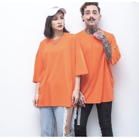 Áo Thun Tay Lỡ Fom Rộng Unisex Nam Nữ Năng Động Chất Cotton Màu Cam