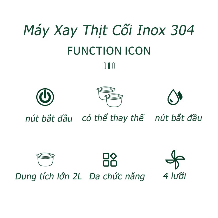 Máy Xay Thịt 304 Cối Inox 4 Lưỡi Đa Năng, Công suất 2L-250W- Xay thịt, xay tỏi ới, xay rau củ quả（XQY71）