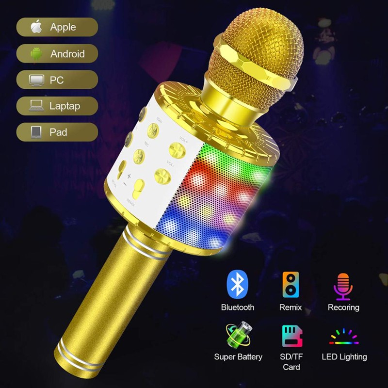 Mic hát karaoke không dây Loa Bluetooth với âm thanh ấm karaoke cầm tay mini hát hát hay nhất hiện nay [HT00001}