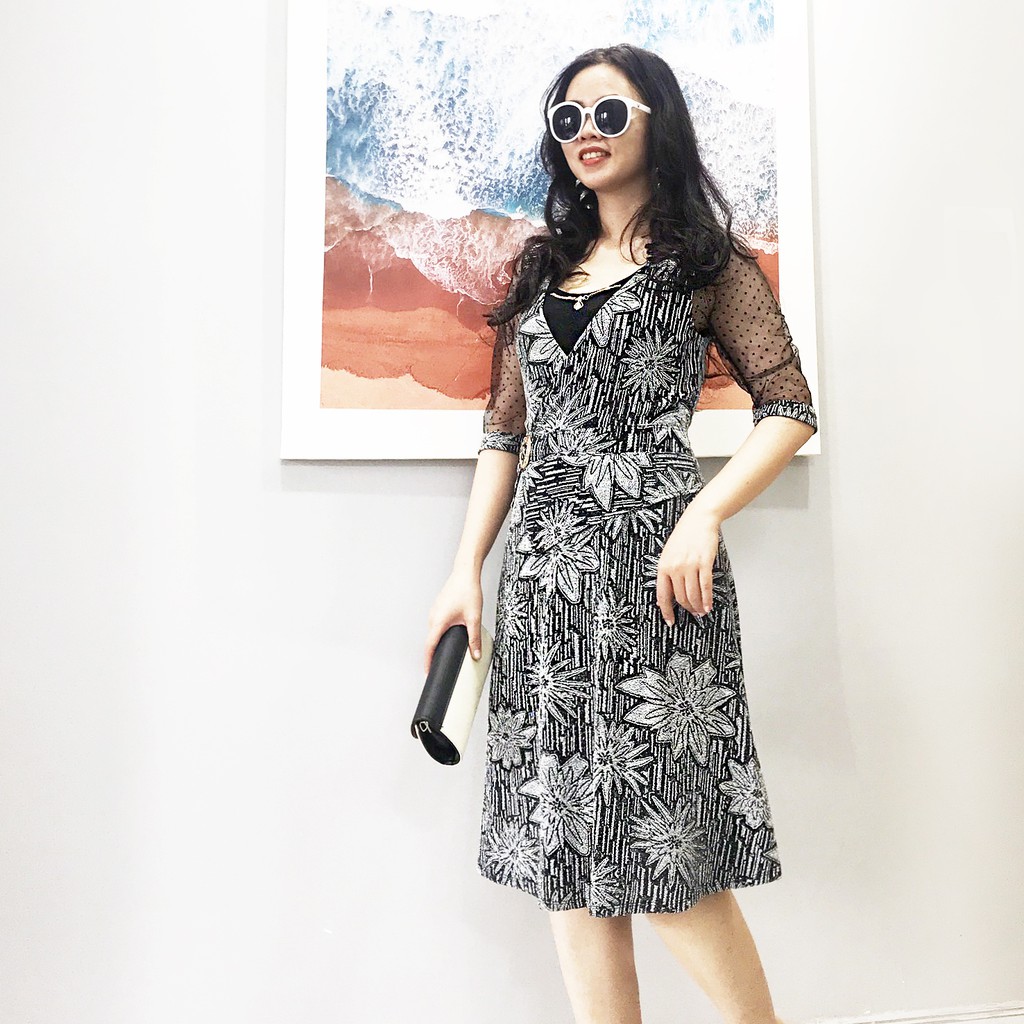 Đầm trung niên dáng xòe tay lỡ, váy trung niên nhũ dự tiệc dáng xòe bigsize MS69 | BigBuy360 - bigbuy360.vn