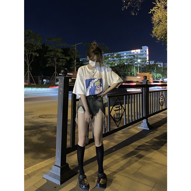 LALISAS Quần short denim lưng cao ôm dáng thời trang Hàn Quốc cho nữ