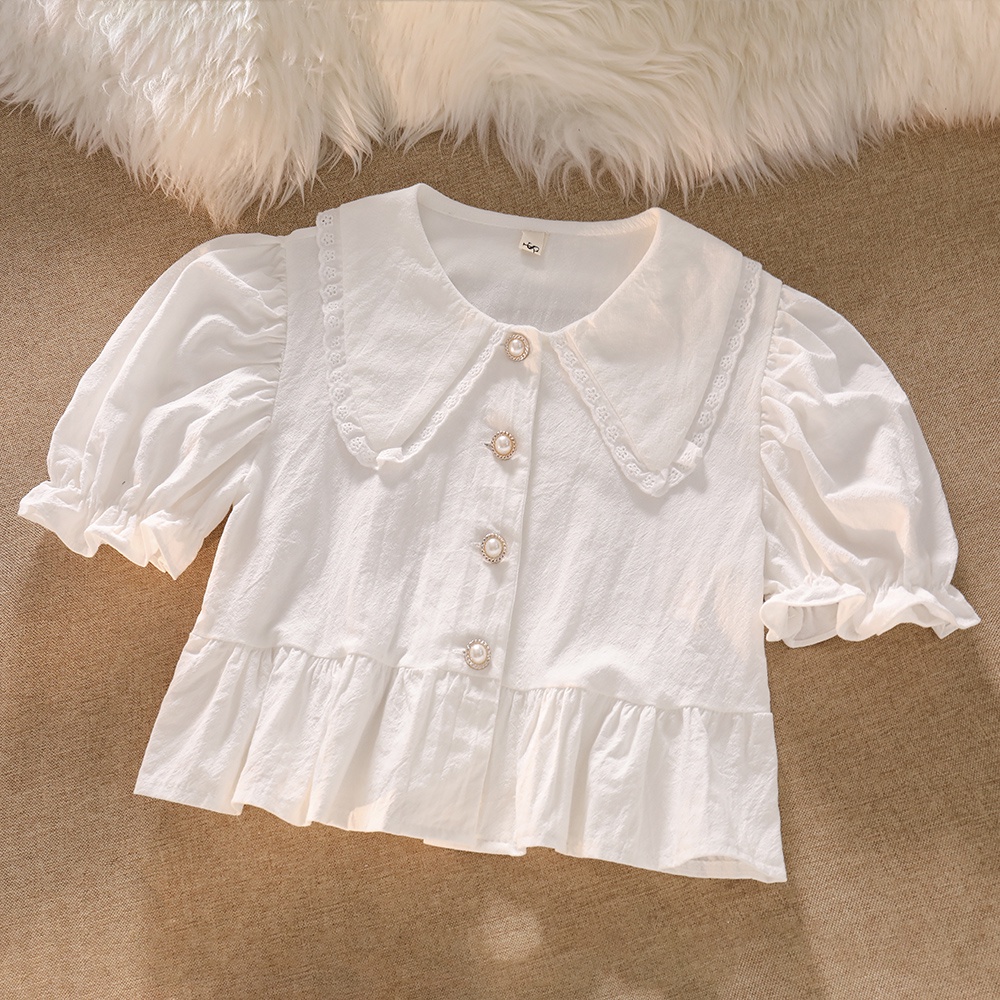NUZIRO  Áo Crop Top Tay Ngắn Phồng Cổ Búp Bê Thời Trang Cho Nữ