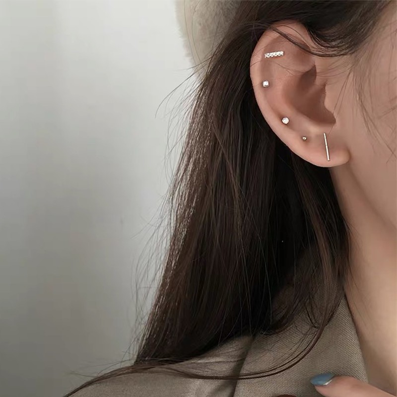 Bộ 5 bông tai mạ bạc 925 đính đá Zircon Mini