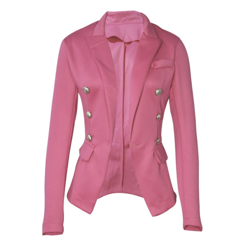 Xiangbao Áo Khoác Blazer Dài Tay Ôm Dáng Hai Hàng Nút Cài Màu Trơn Cổ Điển Có Túi Cho Nữ