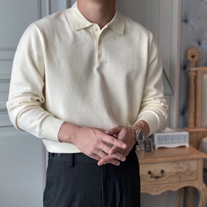 Áo dệt kim unisex dáng rộng thời trang hàn quốc dễ phối đồ phong cách kinh doanh Sipmle Fashion áo polo nam phong cách Hàn Quốc Sọc from rộng áo nam có cổ