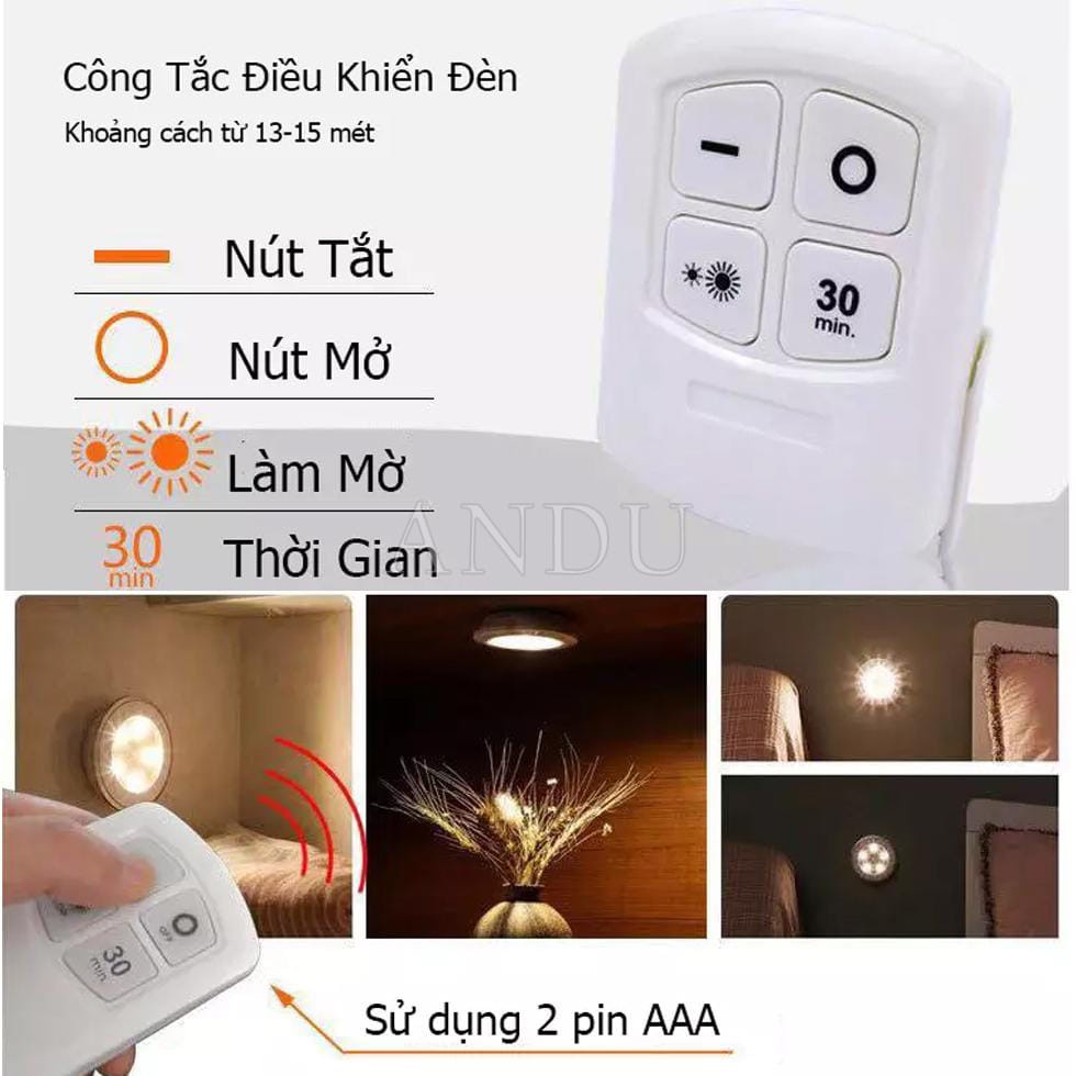 Sản Phẩm Bộ 3 Đèn Led Dán Tường Tròn Tiện Dụng Đèn LED Sử Dụng Remote