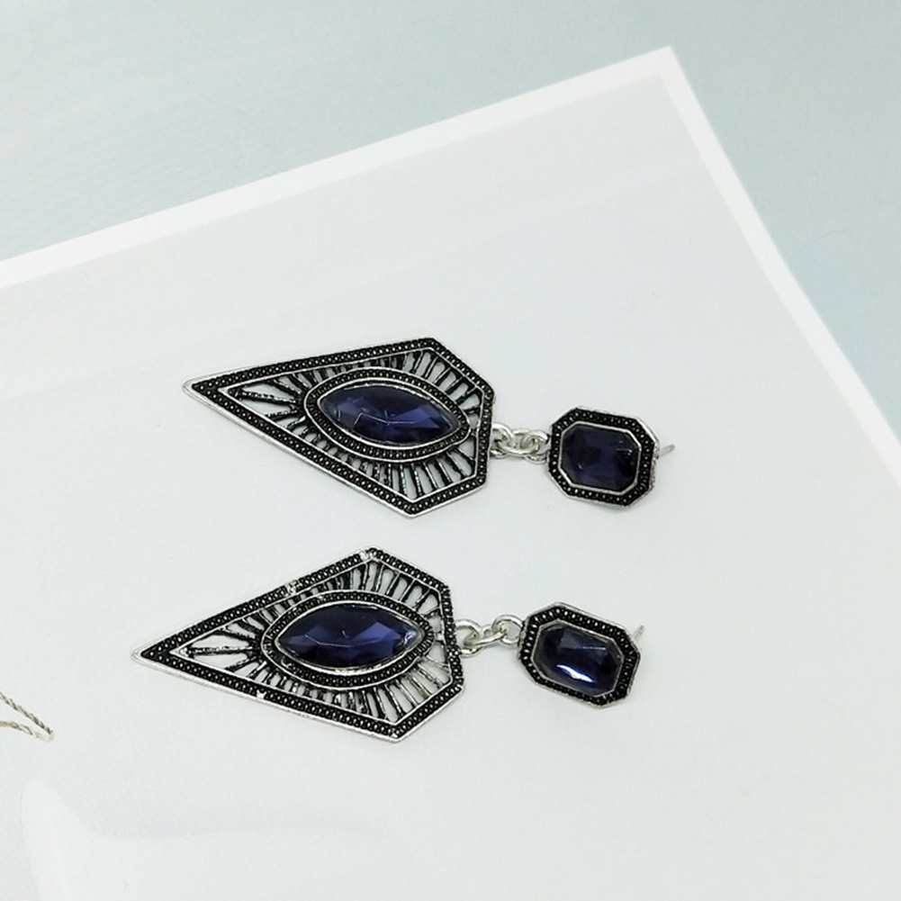 Khuyên tai mặt hình tam giác đính đá sapphire giả thời trang cổ điển sang trọng cho nữ