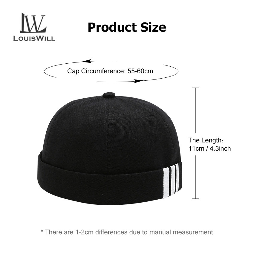 Mũ beanie LOUISWILL màu đen trơn họa tiết kẻ sọc phong cách hip hop thời trang mùa hè cho nam và nữ