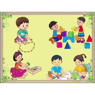 Tranh mầm non bộ 3 tranh decan bóc dán kích thước 60x90cm giá rẻ
