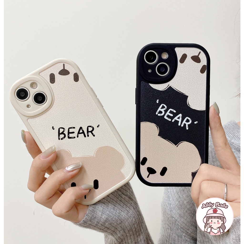 Ốp Điện Thoại TPU Mềm Phối Da Mặt Nhám Họa Tiết Gấu Nâu / Thỏ Kiểu Hàn Quốc Cho Iphone 11 7Plus 13 12 11 Pro Max X XS 12 13 XR