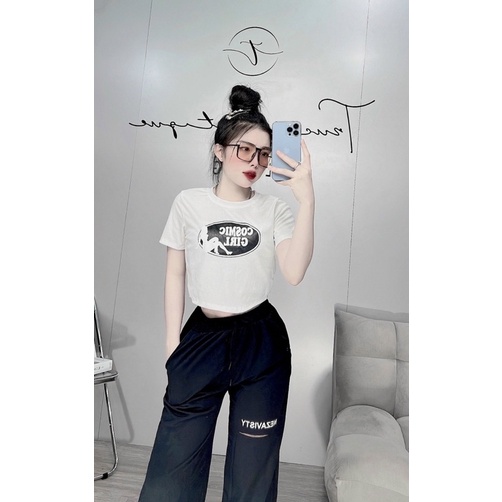 Set Bộ Áo Thun Croptop Comic Girl Kèm quần Jogger rách Uzzang cực chấ t