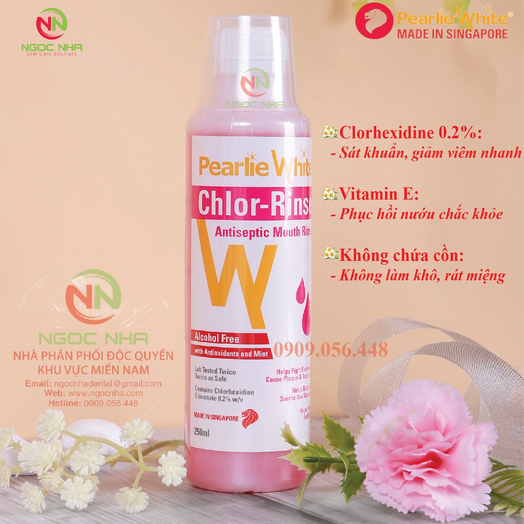 Nước súc miệng ngăn ngừa viêm nha chu nhiệt miệng và chảy máu chân răng Pearlie White 250ml/ Singapore