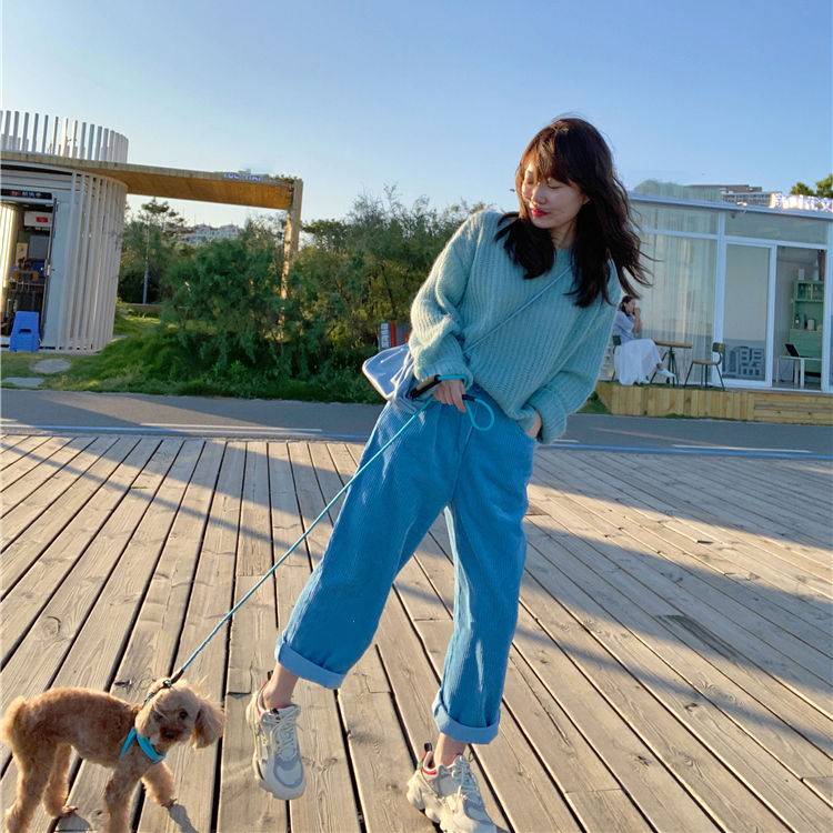 Áo Sweater Dệt Kim Dáng Rộng Màu Sắc Xinh Xắn Cho Nữ