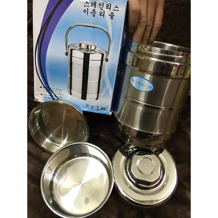 Cặp lồng inox 1,4l hàn quốc 3 ngăn chứa đồ ( bạc)