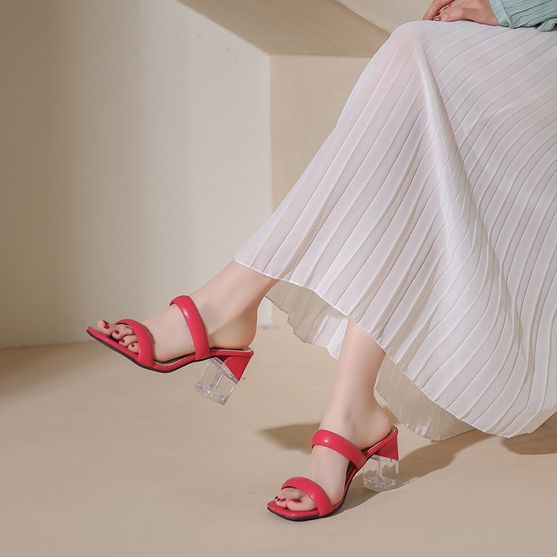 Giày Cao Gót Da Phối Lớp Trong Suốt Xinh Xắn Dành Cho Nữ