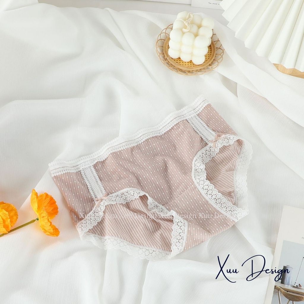 Quần lót nữ Wexuu Design, Quần lót ren nơ họa tiết chấm bi chất vải mềm mại co dãn có kháng khuẩn cao cấp - QC35