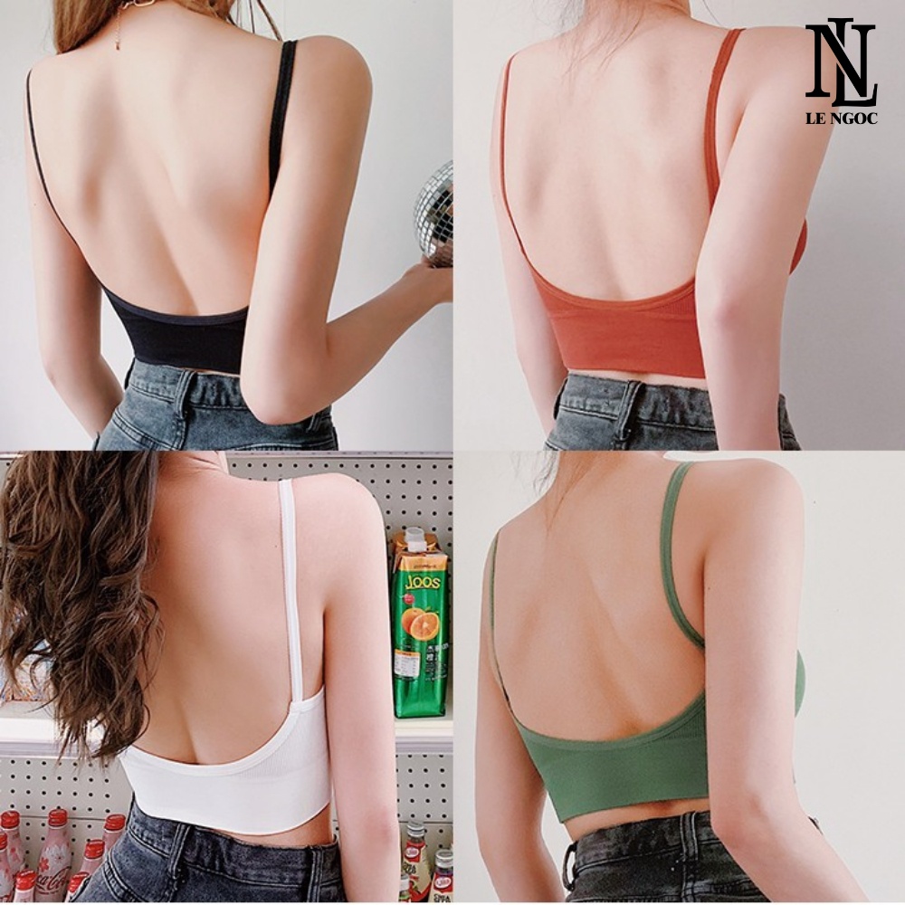 Áo Bra Nữ chữ U hở lưng 2 dây , Bra thun len tăm không gọng nâng ngực gợi cảm NL016