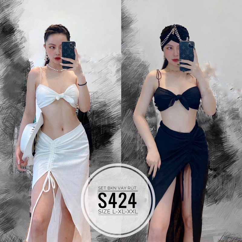 ẢNH THẬT (60-90kg) MINSTORE BIGSIZE Set BIKINI váy rút S424 tắm biển