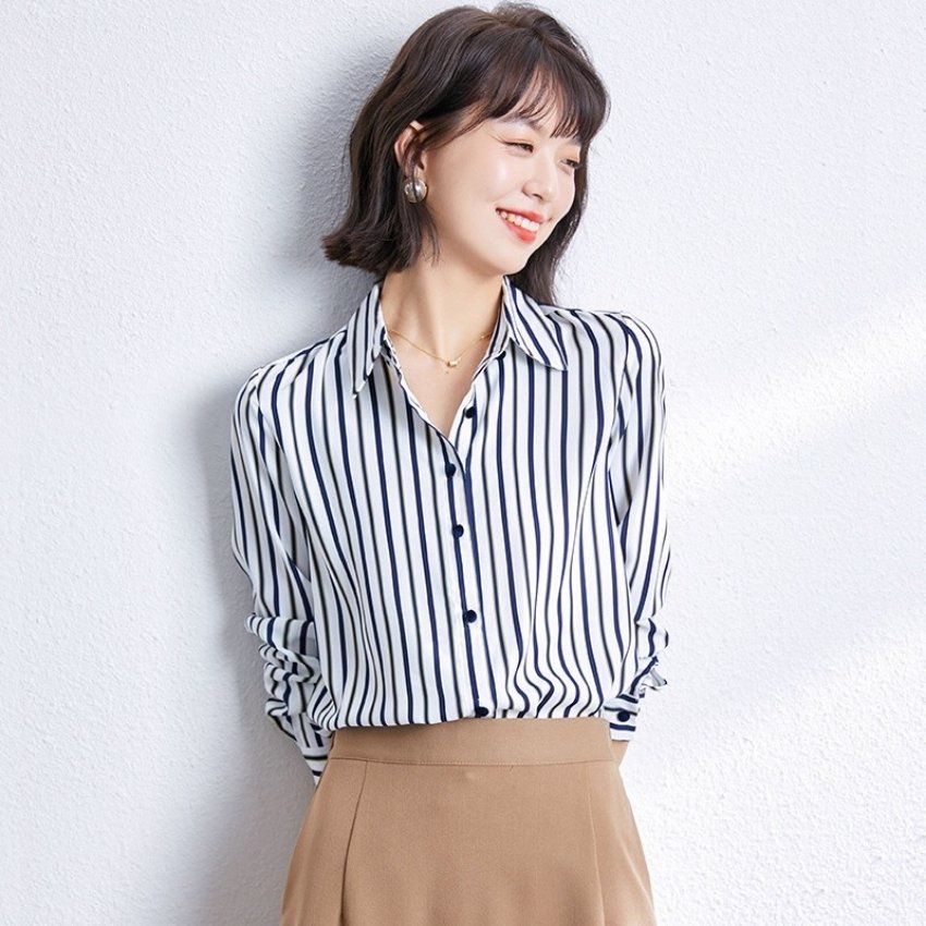 Áo sơ mi dài tay công sở phối sọc Mã R889 Thời trang ARIC-MEN LUXURY SHOP Phong cách nữ tính, trẻ trung dành cho quý cô