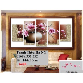 Tranh đính đá Bình hoa 5 bức DF2235-144x75cm