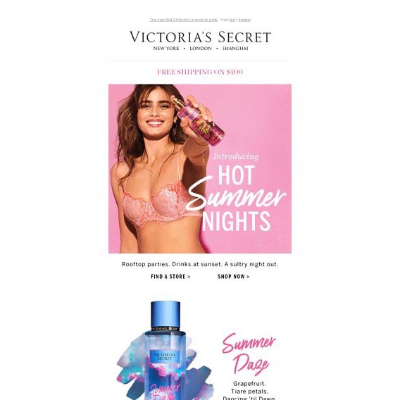 VICTORIA'S SECRET® Xịt Thơm Toàn Thân Body Mist  - Hot Summer Nights Fragrance Mists 250ML