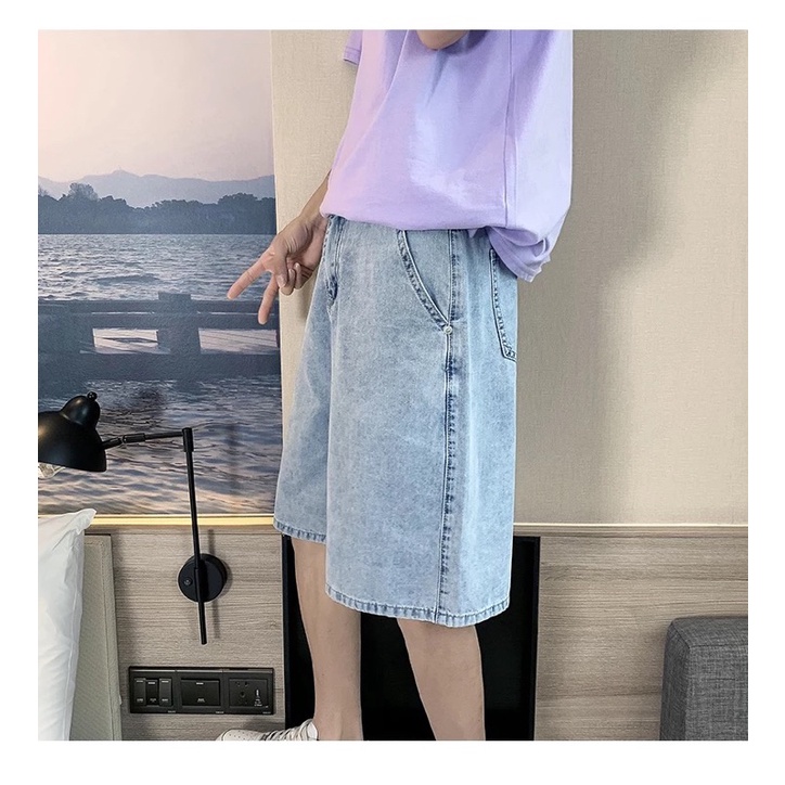 QUẦN SHORT JEANS ỐNG RỘNG UNISEX T-A-N Style hàn quốc-QSJ04-frull size nam nữ màu xanh