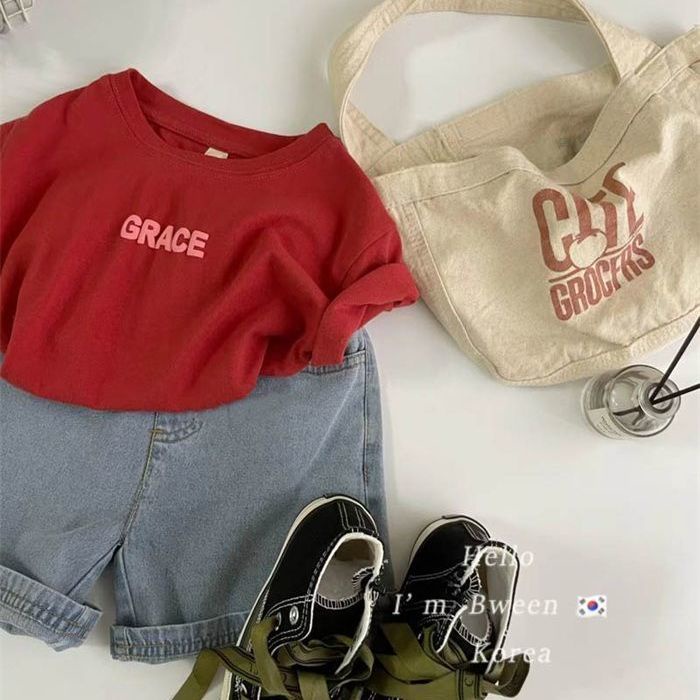 Áo Thun Tay Ngắn Màu Đỏ In Chữ Đơn Giản Phong Cách Hàn Quốc Thời Trang Mùa Hè Cho Bé Trai 08